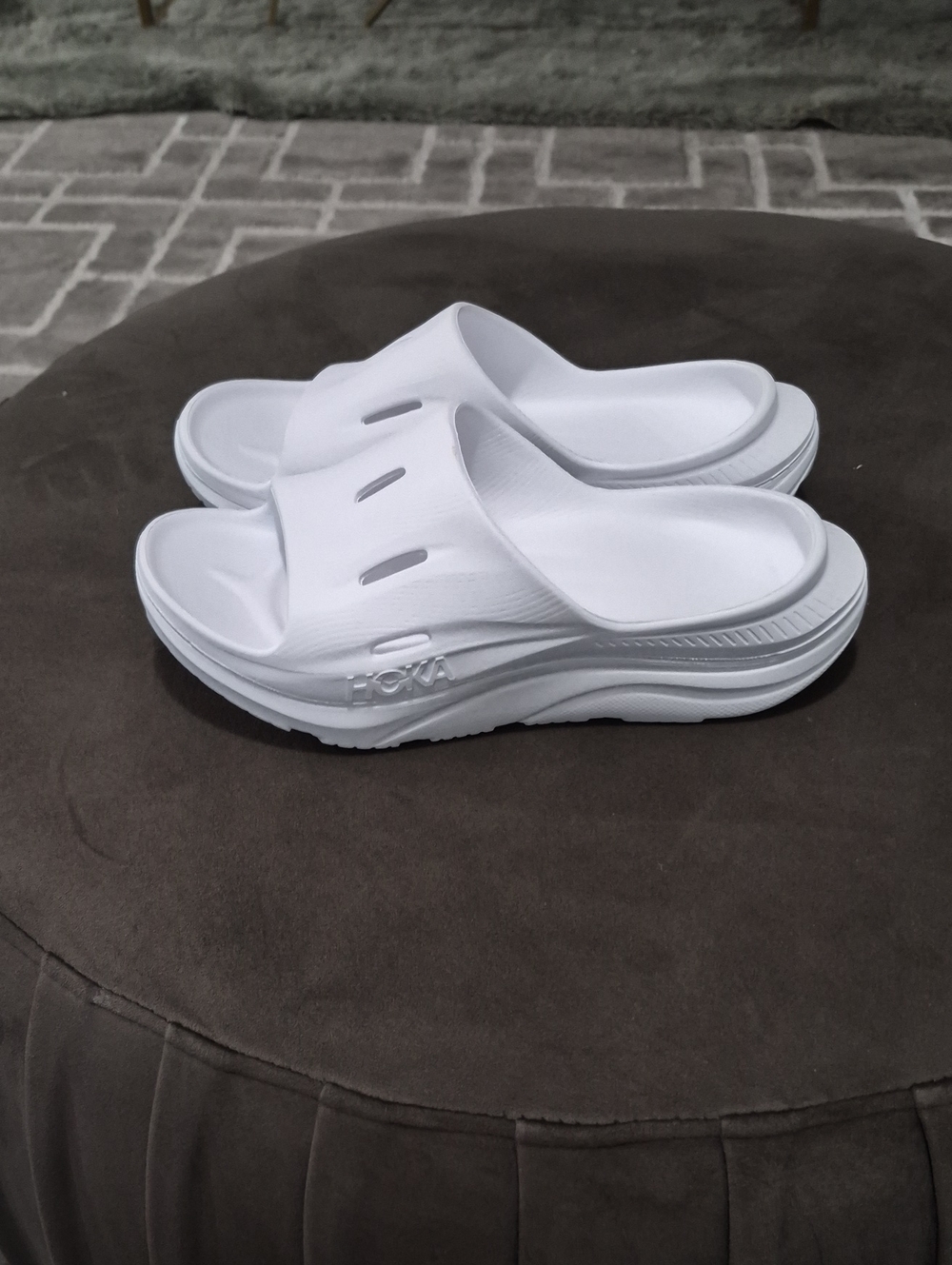 Hoka White Cushioned Slide Sandals